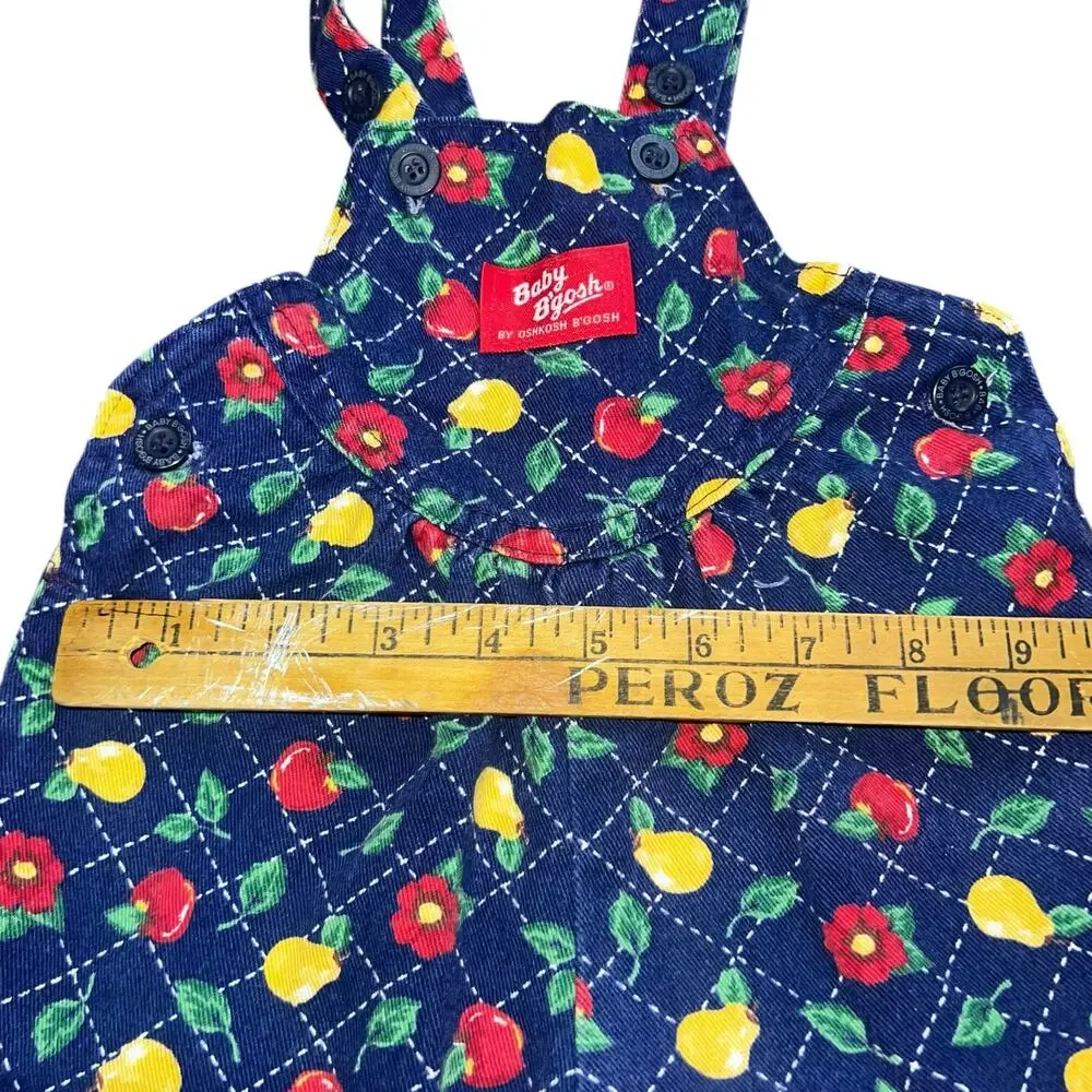 Vintage 90 Oshkosh B'Gosh blue Fruit Apple Pear Floral romper overalls girl 3-6m